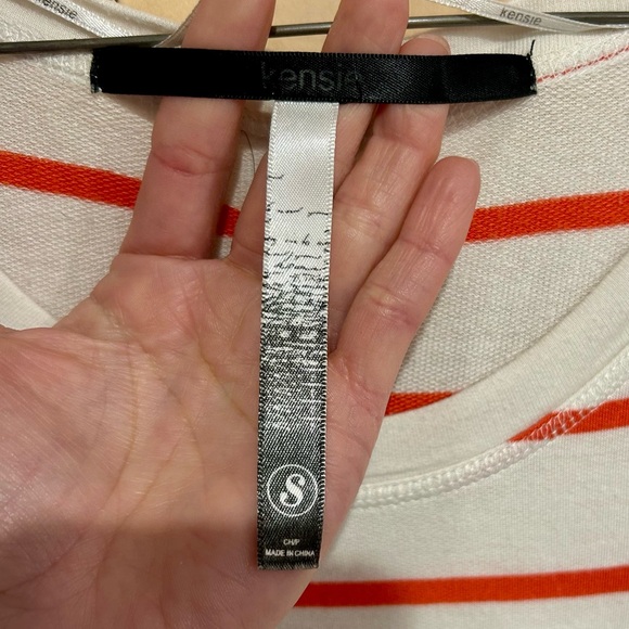 Kensie Asymmetrical White and Orange Striped Dress - Picture 2 of 5